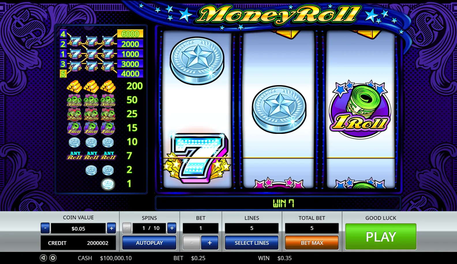 Money Roll slot gameplay screenshot