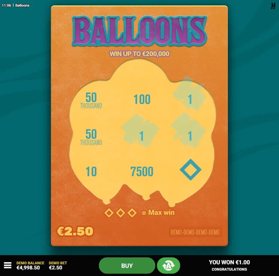 Balloons slot gameplay screenshot
