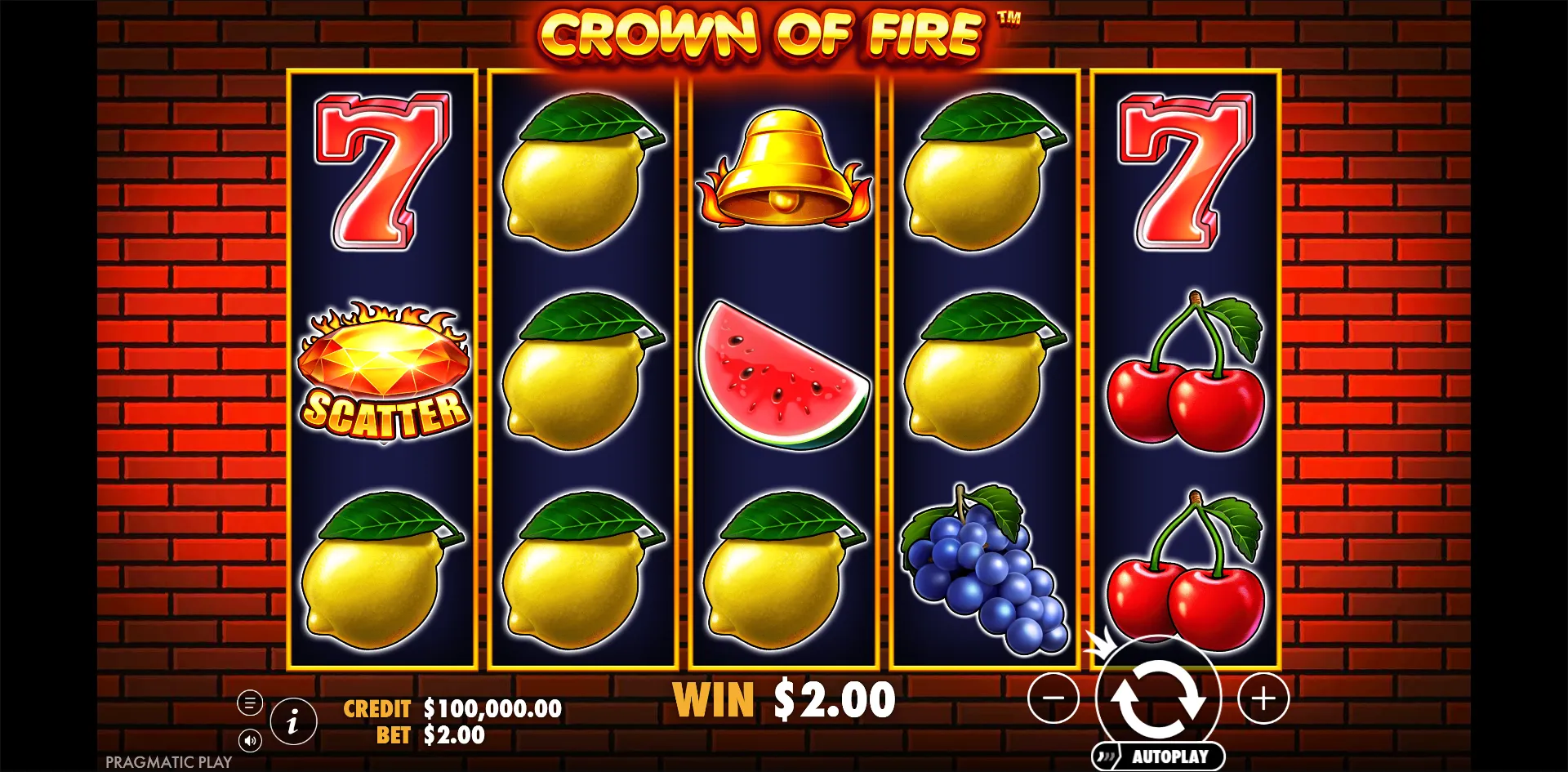 Crown of Fire slot gameplay screenshot