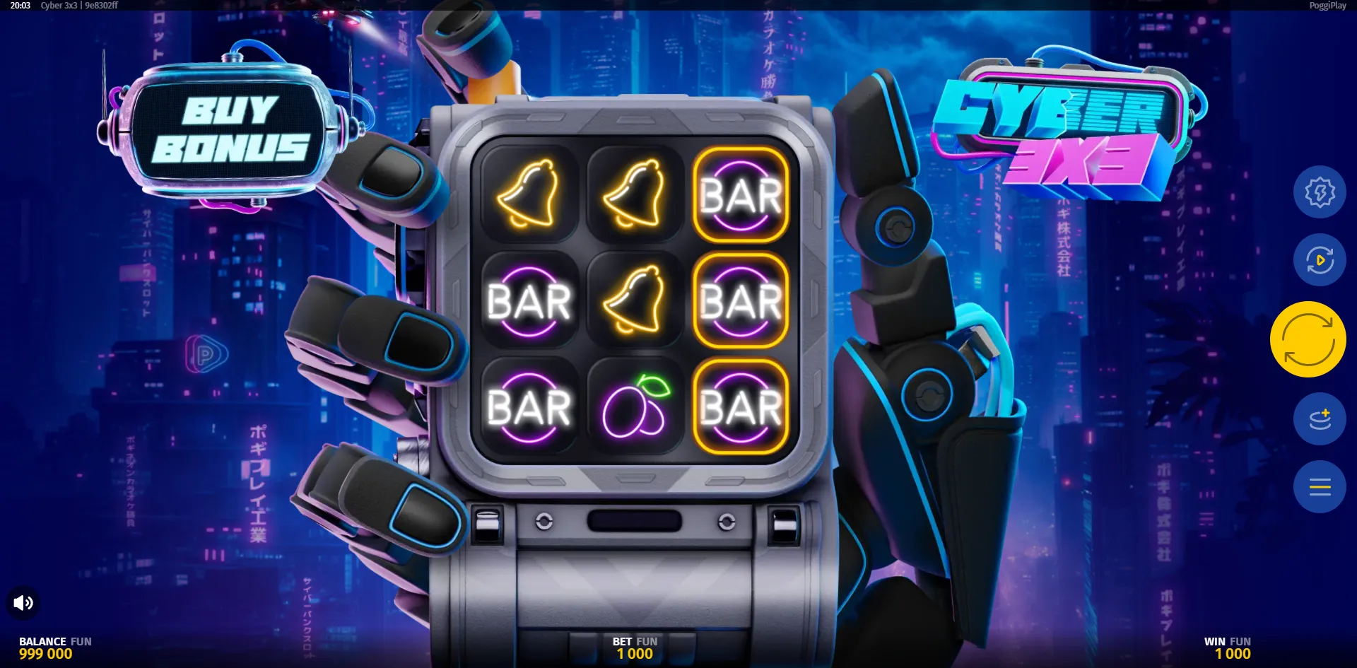 Cyber 3x3 - Free Spins active on 's Cyberpunk slot