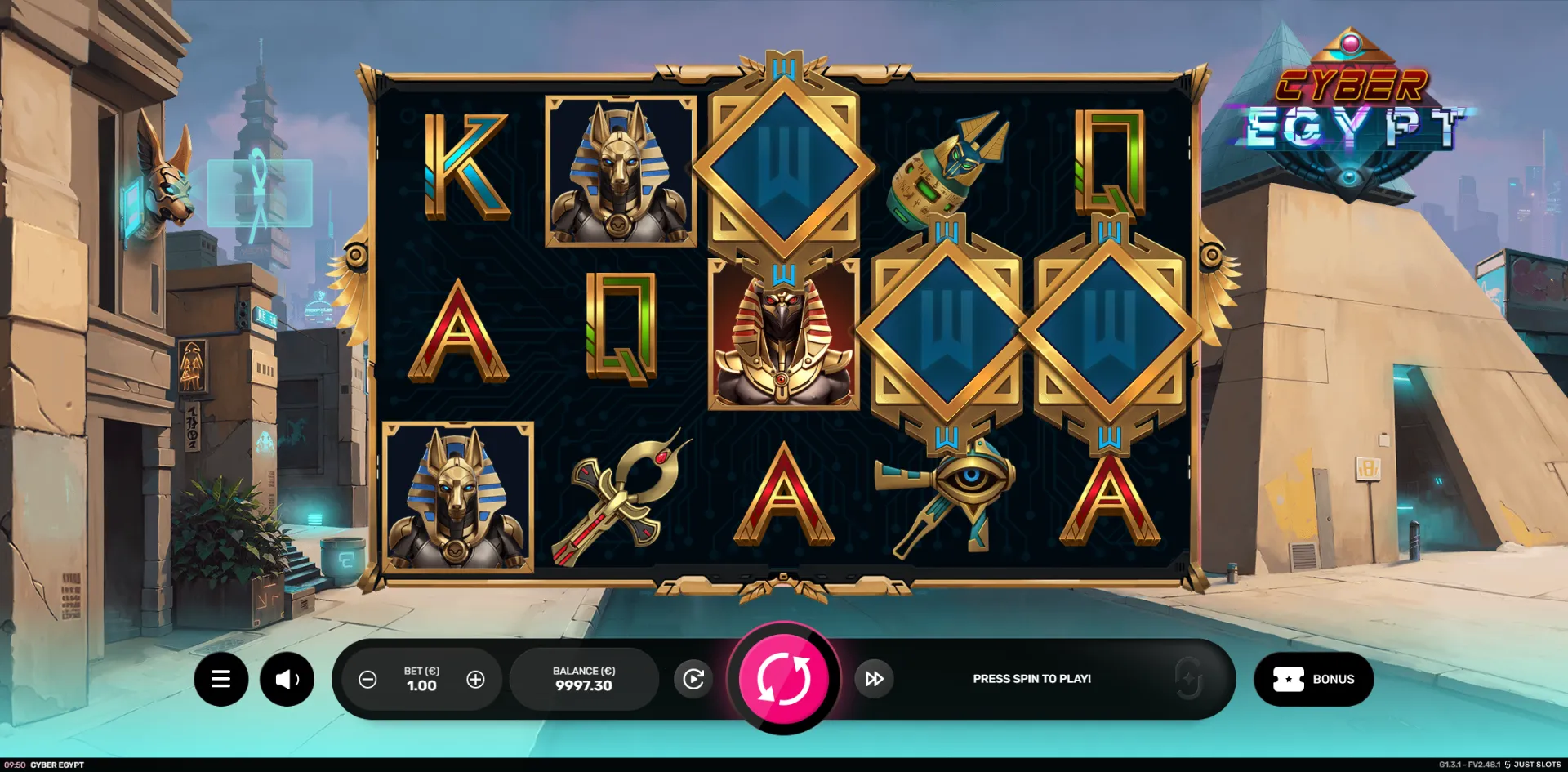 Cyber Egypt reels showing Egyptian symbols and Free Spins