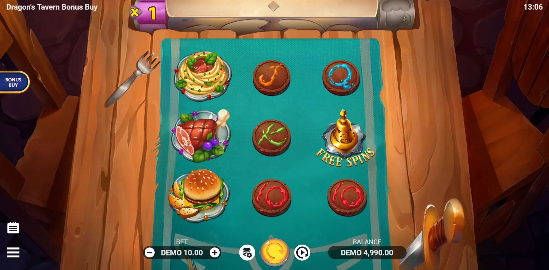 Dragon's Tavern Bonus Buy slot gameplay screenshot