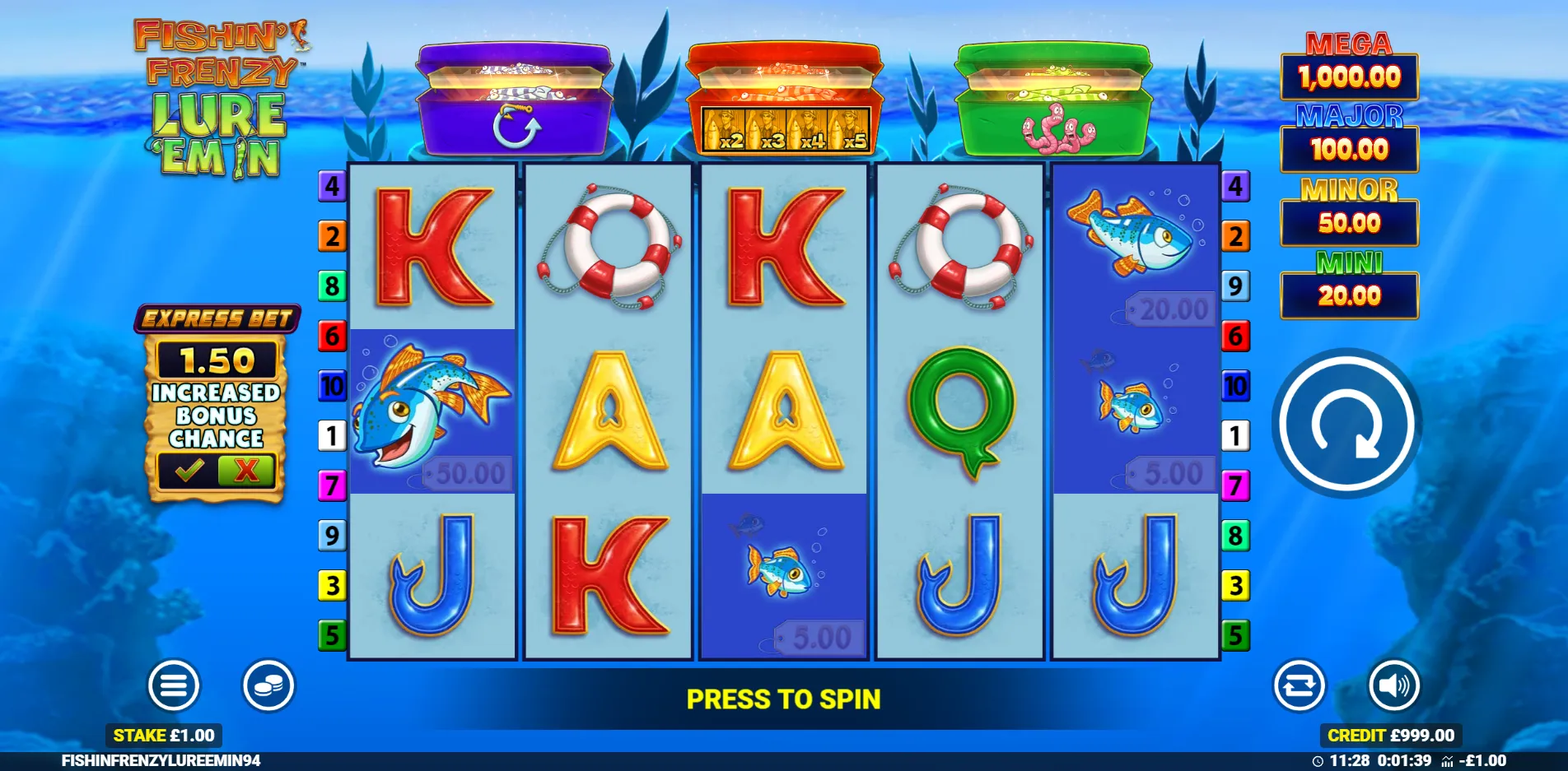 Fishin' Frenzy Lure 'Em In slot gameplay screenshot