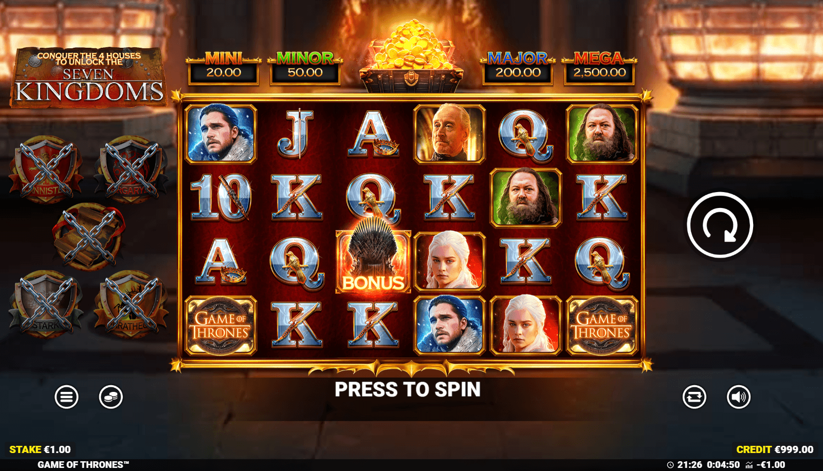 Game of Thrones slot gameplay screenshot