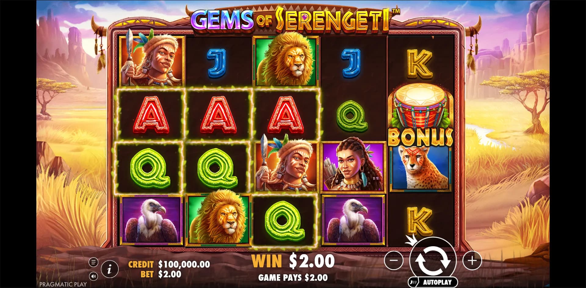 Gems of Serengeti slot gameplay screenshot