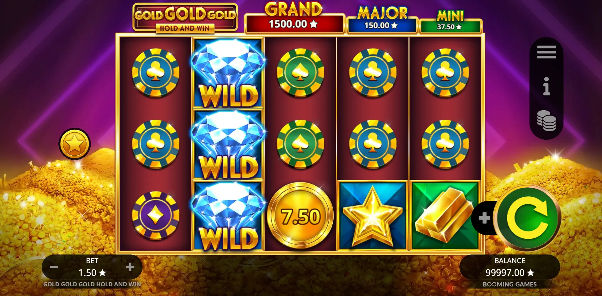 Gold Gold Gold Hold and Win by Booming Games with Hold And Win on Classic-themed reels