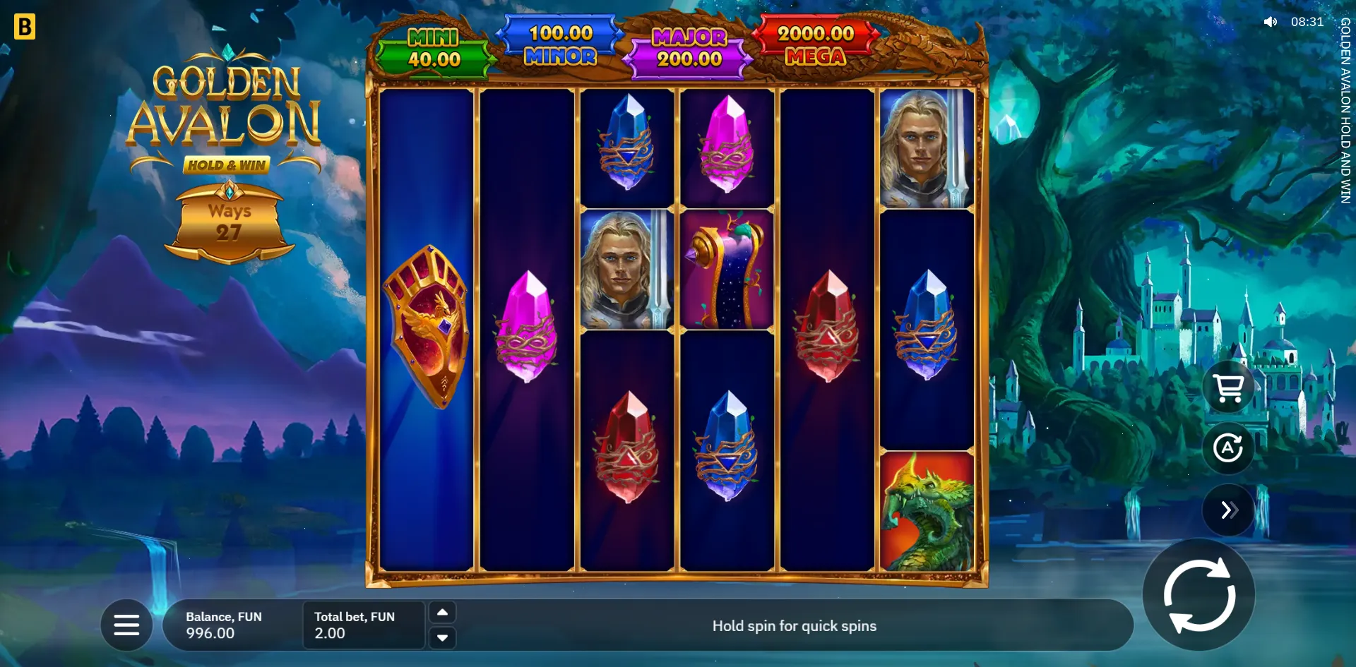 Golden Avalon Hold & Win slot gameplay screenshot
