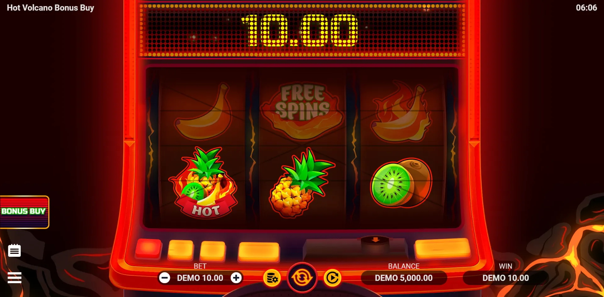 Hot Volcano Bonus Buy slot gameplay screenshot