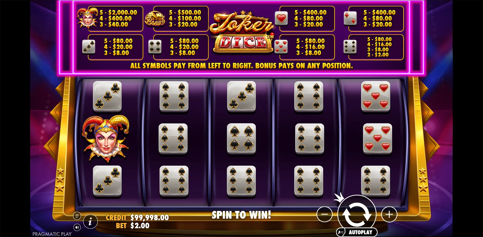 Joker's Jewels Dice slot gameplay screenshot