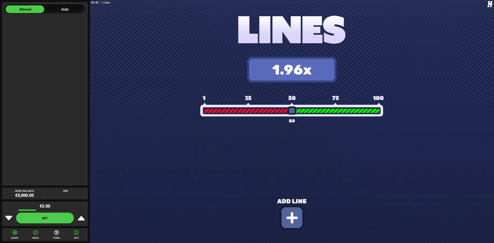Lines slot gameplay screenshot
