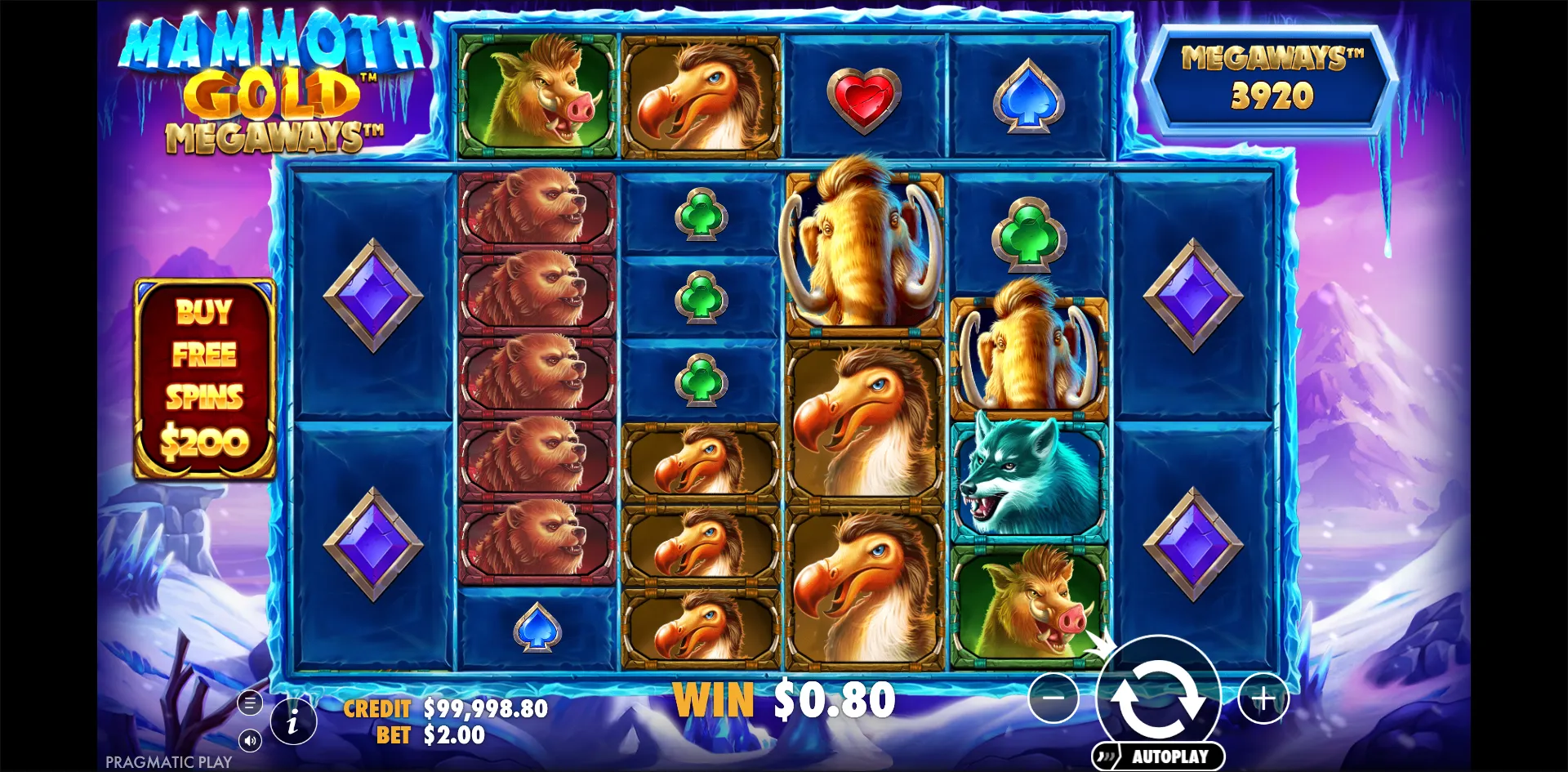 Mammoth Gold Megaways slot gameplay screenshot