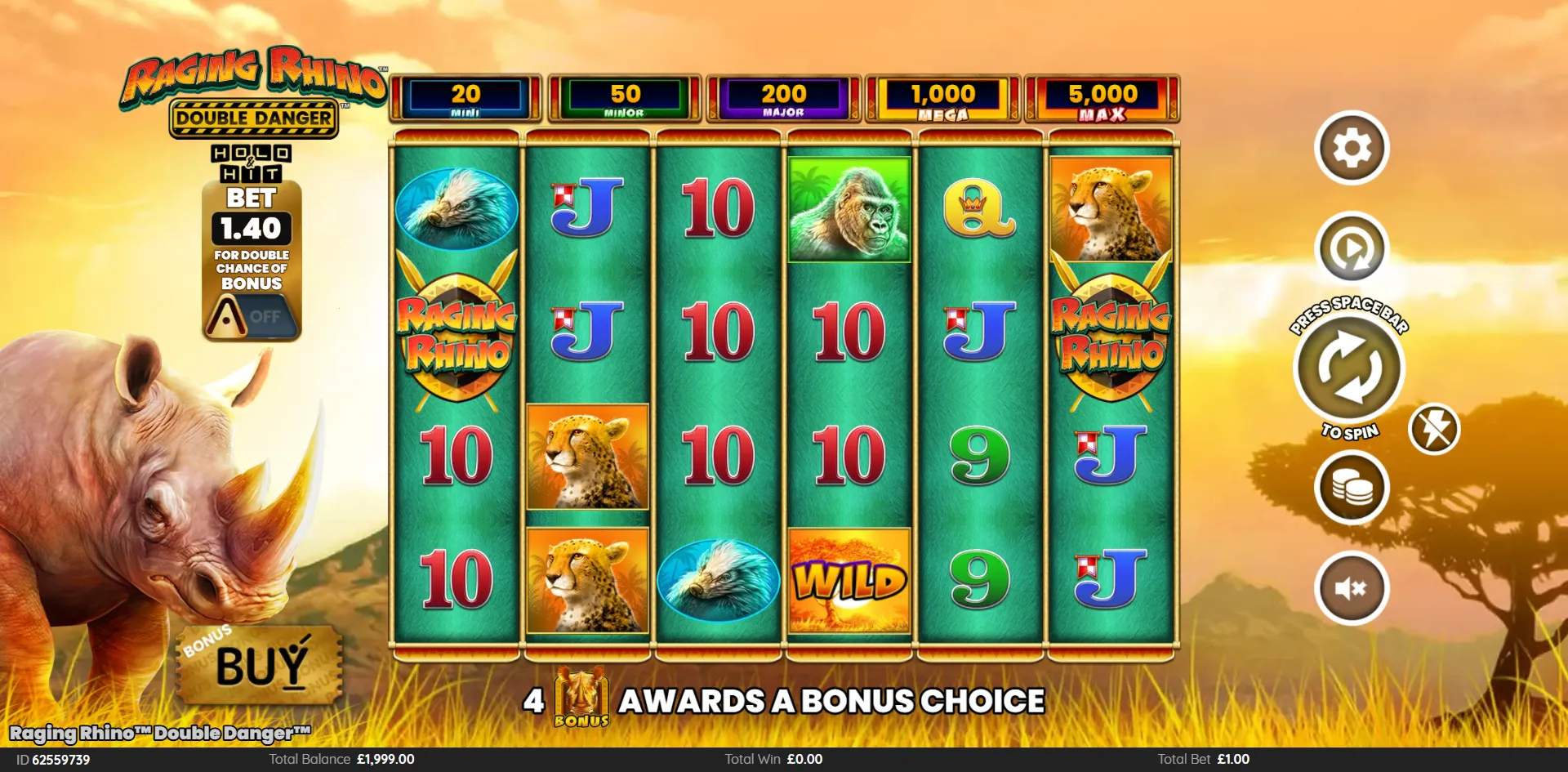 Raging Rhino Double Danger slot gameplay screenshot
