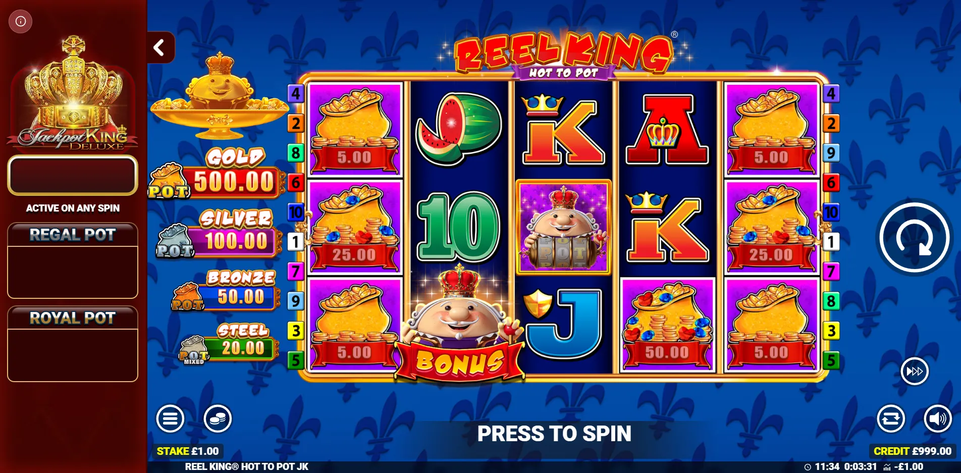 Reel King Hot To Pot slot gameplay screenshot