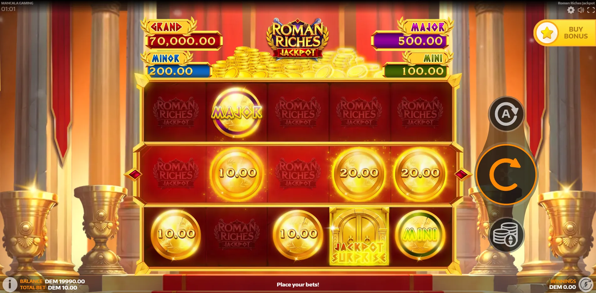 Roman Riches Jackpot slot gameplay screenshot