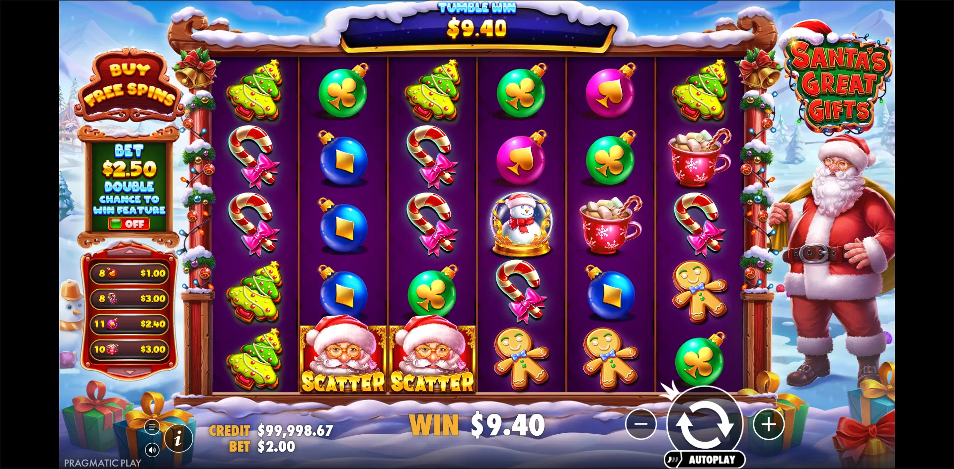 Santa's Great Gifts slot gameplay screenshot
