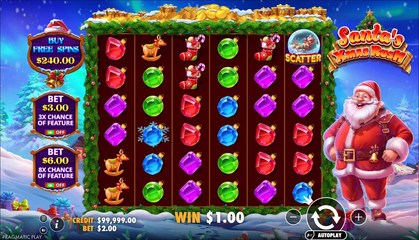 Santa's Xmas Rush slot gameplay screenshot