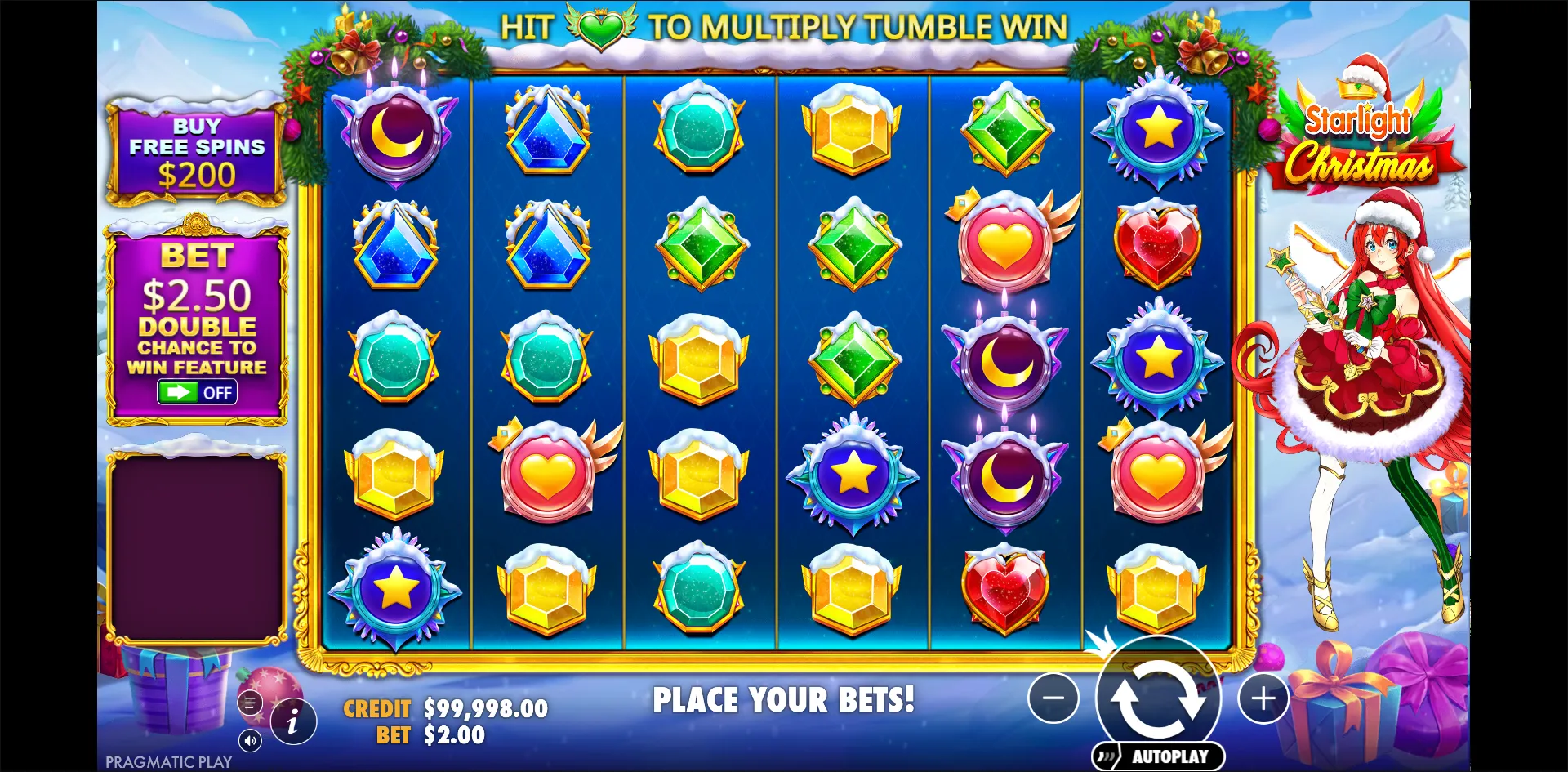 Starlight Christmas slot gameplay screenshot