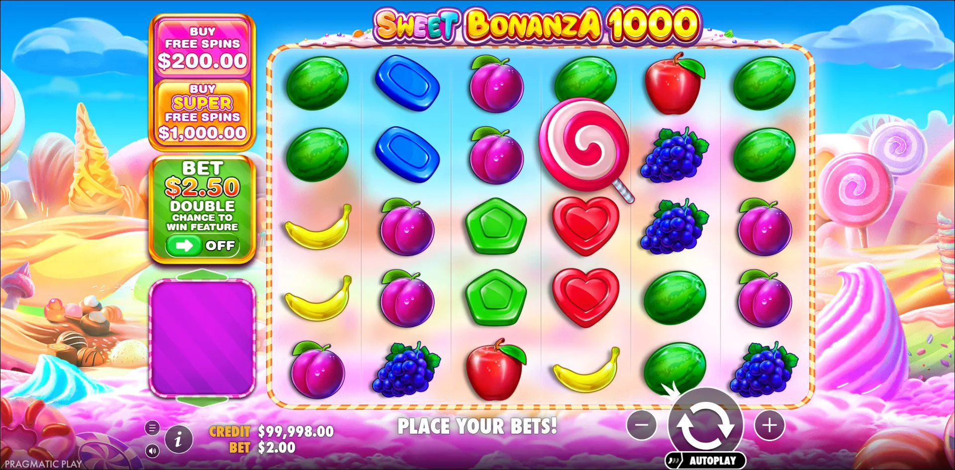 Sweet Bonanza 1000 slot gameplay screenshot