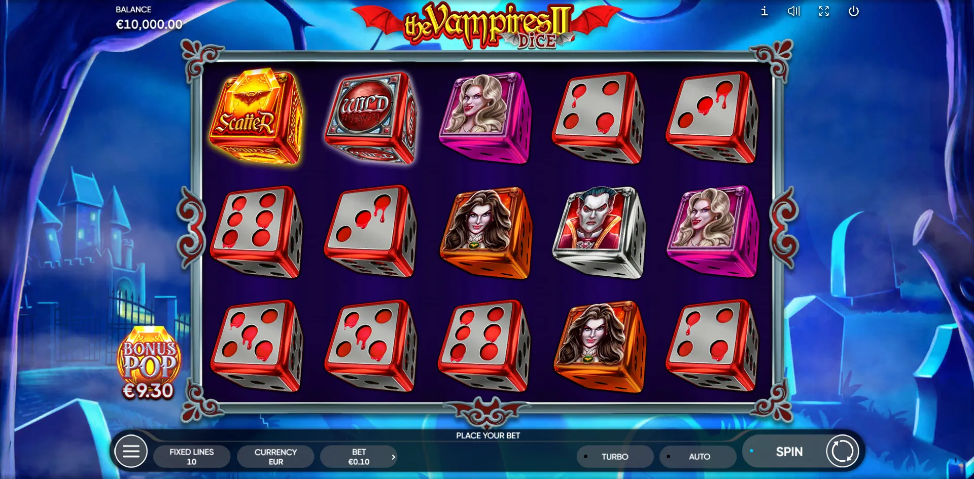 The Vampires II Dice slot gameplay screenshot