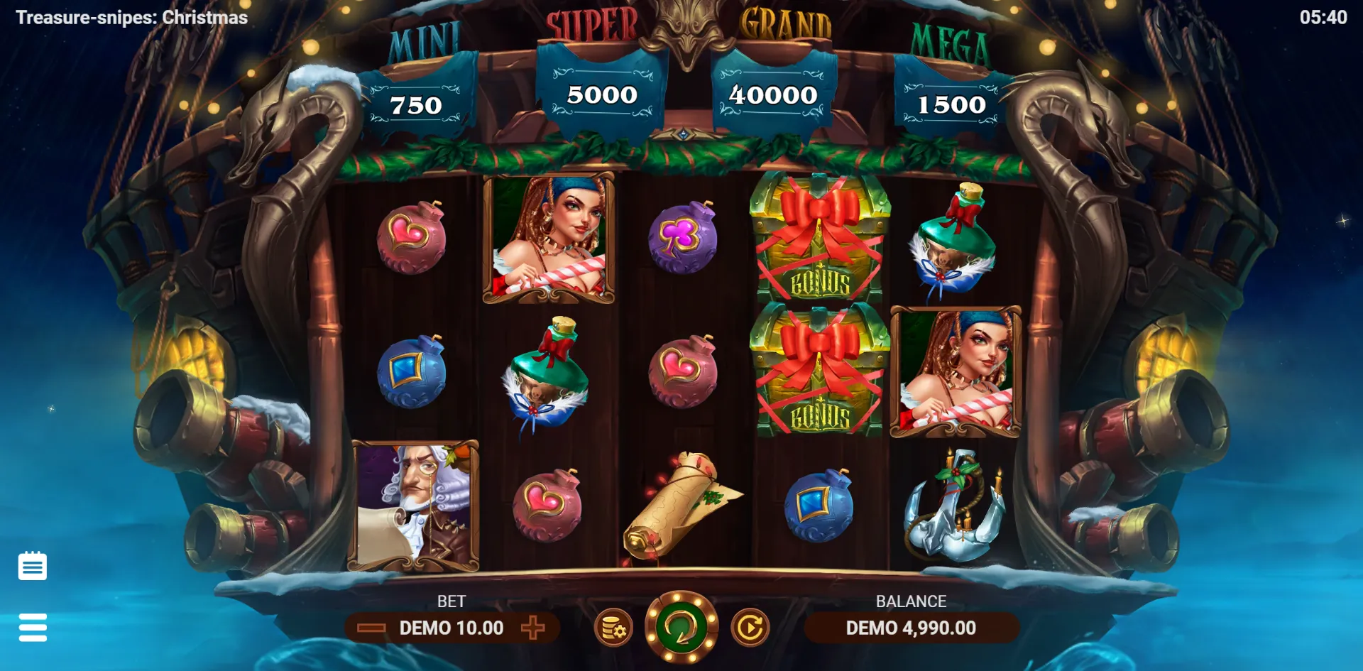 Treasure-snipes: Christmas slot gameplay screenshot