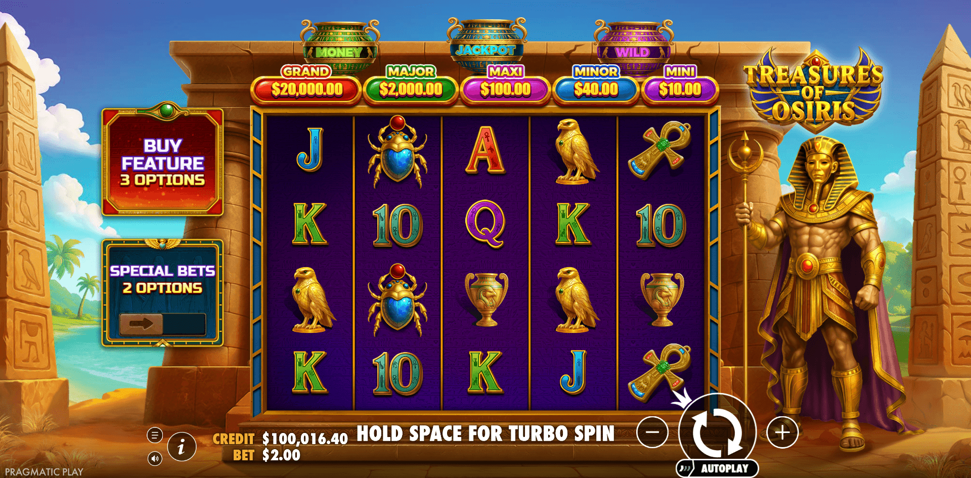 Treasures of Osiris slot by Pragmatic Play gameplay screenshot