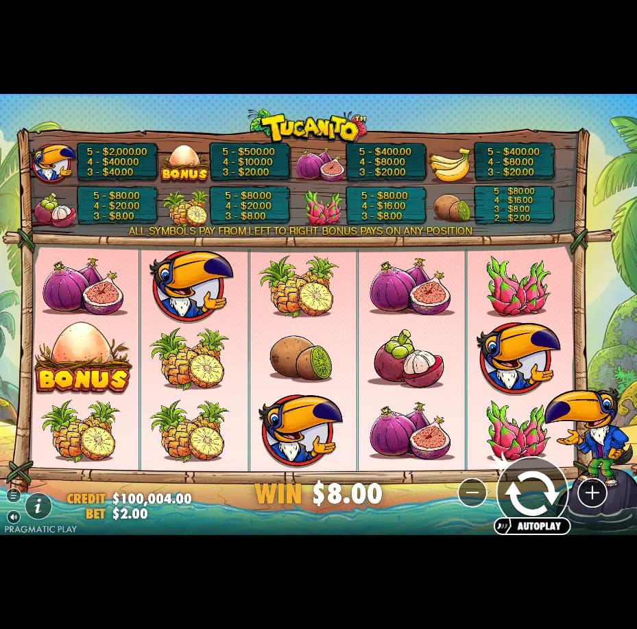 Tucanito slot by Pragmatic Play gameplay screenshot