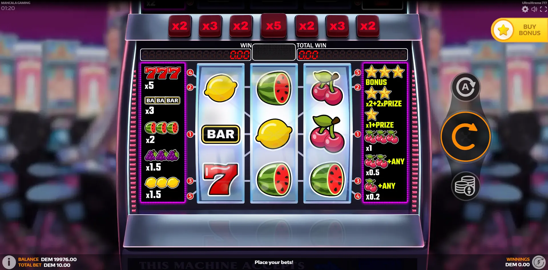 UltraXtreme 777 by Mancala Gaming with Free Spins on Classic-themed reels