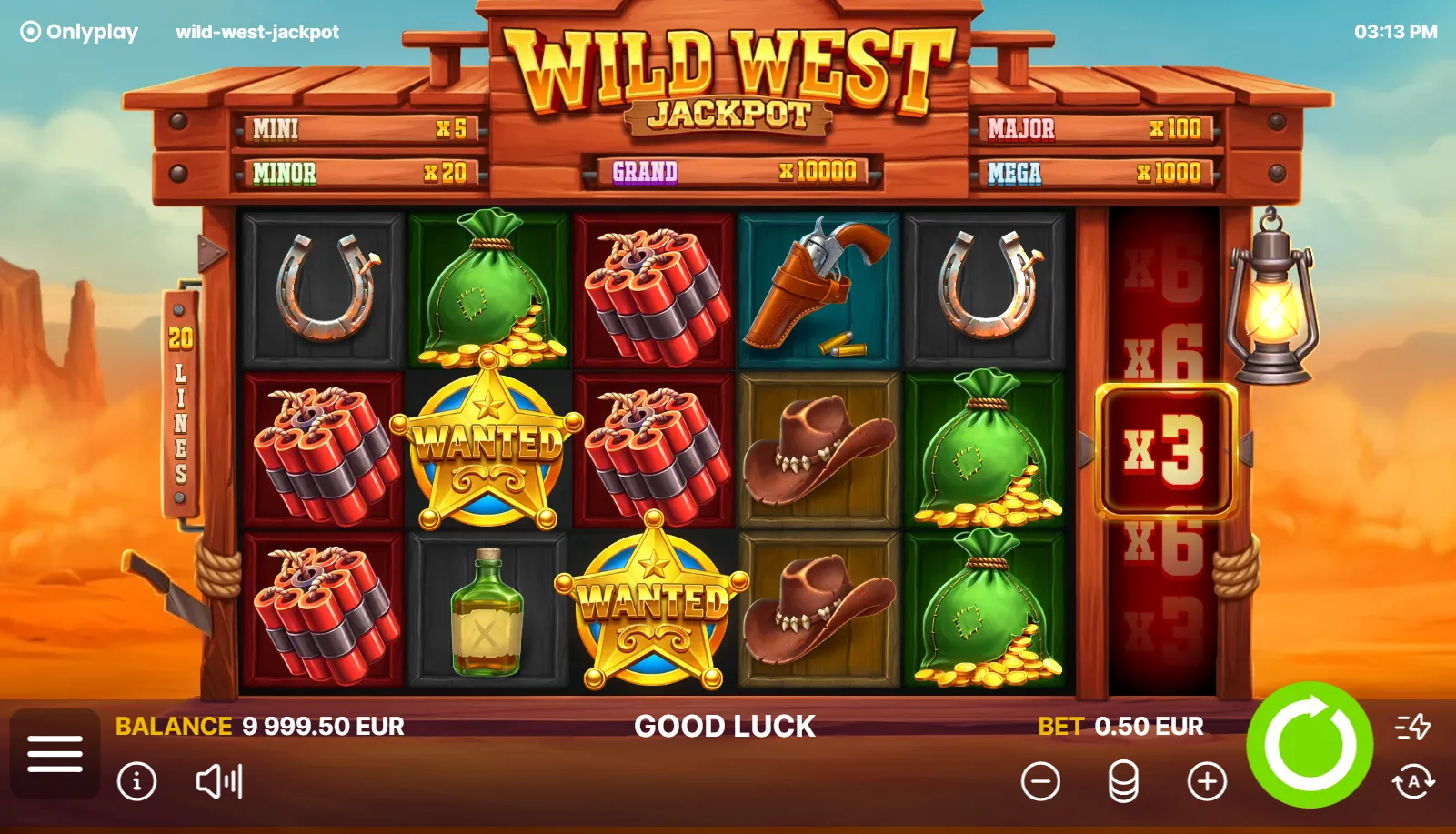 Wild West Jackpot slot gameplay screenshot