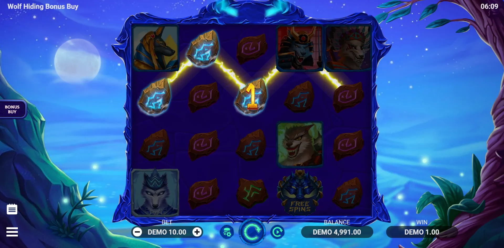 Wolf Hiding Bonus Buy slot gameplay screenshot