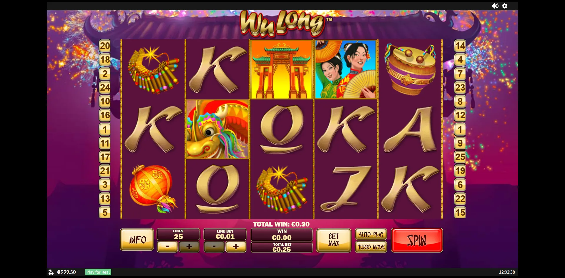 Wu Long slot gameplay screenshot