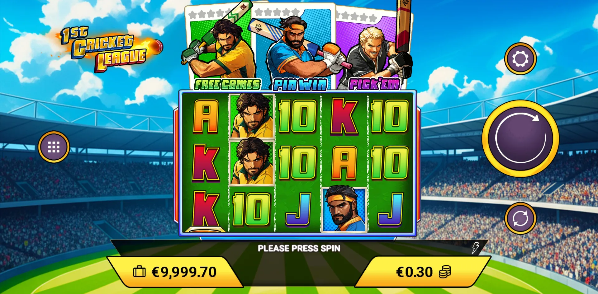 1st Cricket League slot gameplay screenshot