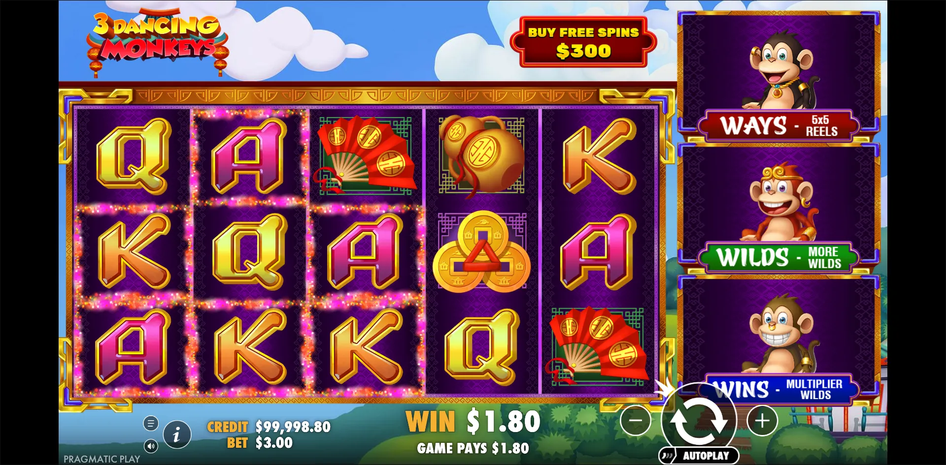 3 Dancing Monkeys slot gameplay screenshot