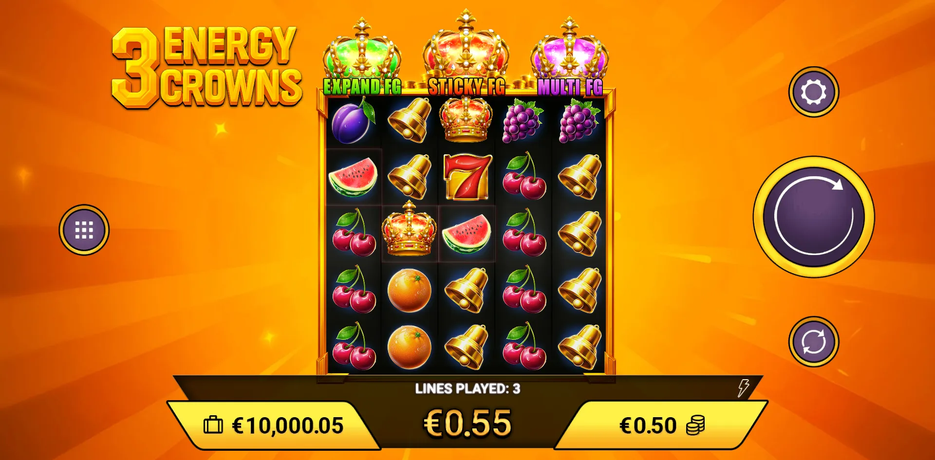 3 Energy Crowns slot gameplay screenshot