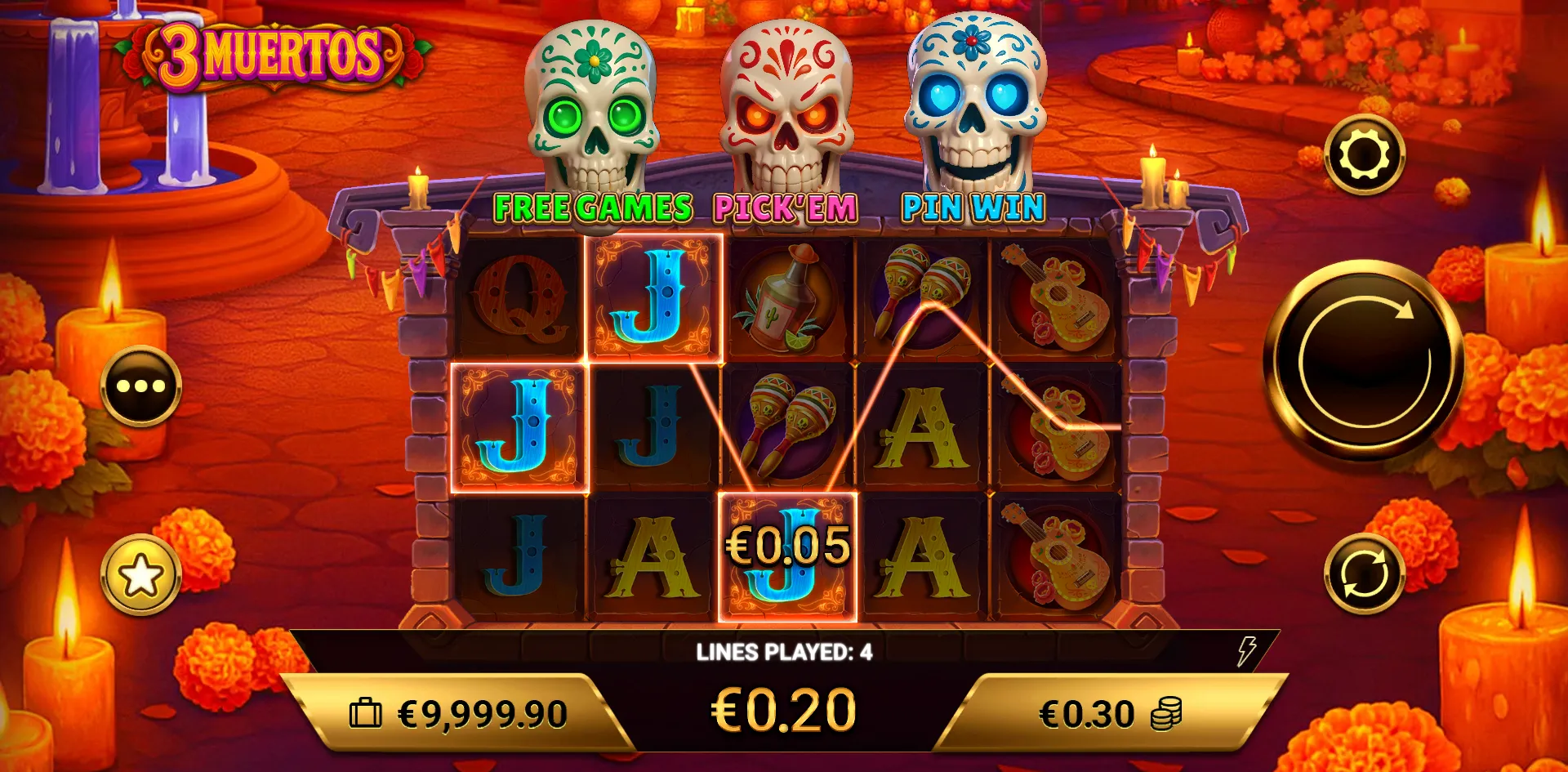 3 Muertos slot gameplay screenshot