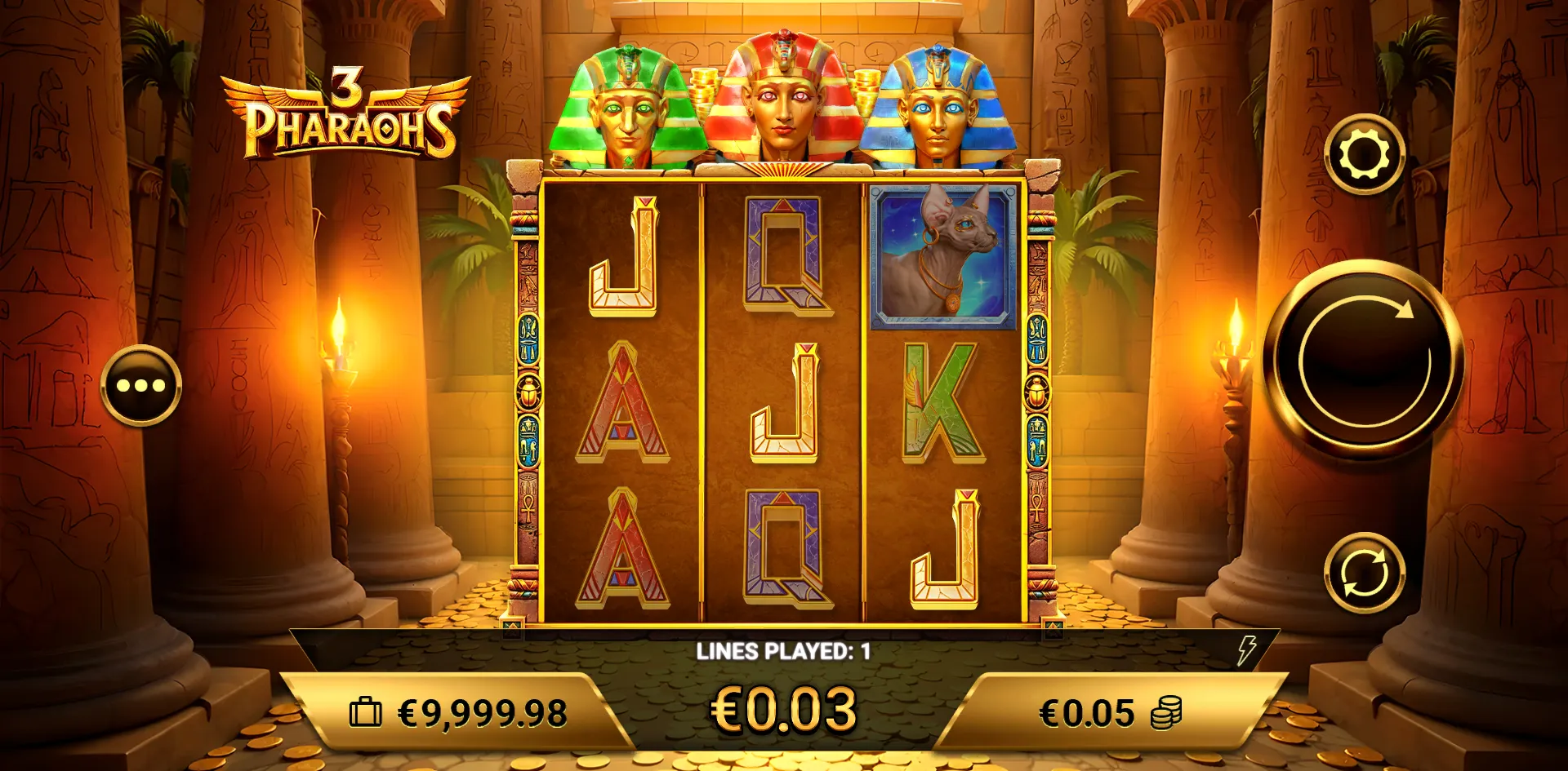 3 Pharaohs slot gameplay screenshot