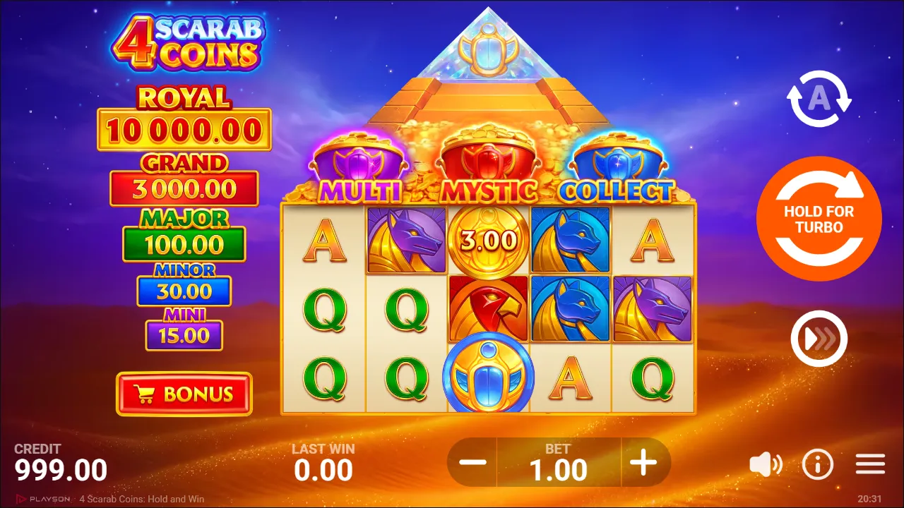 4 Scarab Coins: Hold and Win slot gameplay screenshot