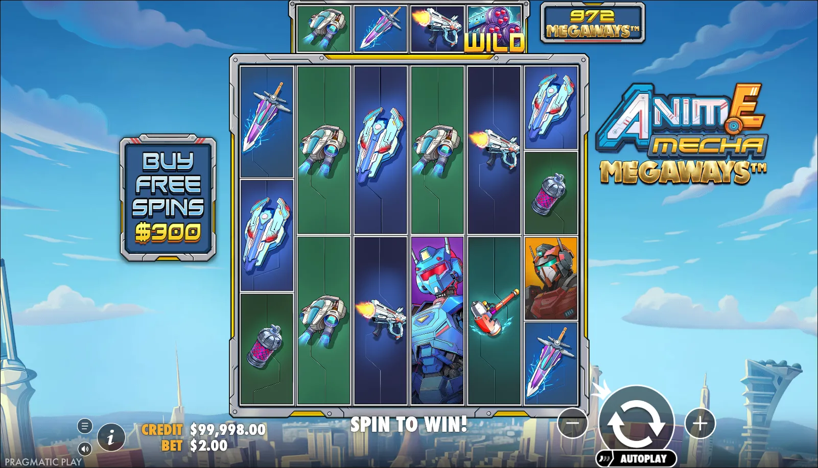 Anime Mecha Megaways slot gameplay screenshot