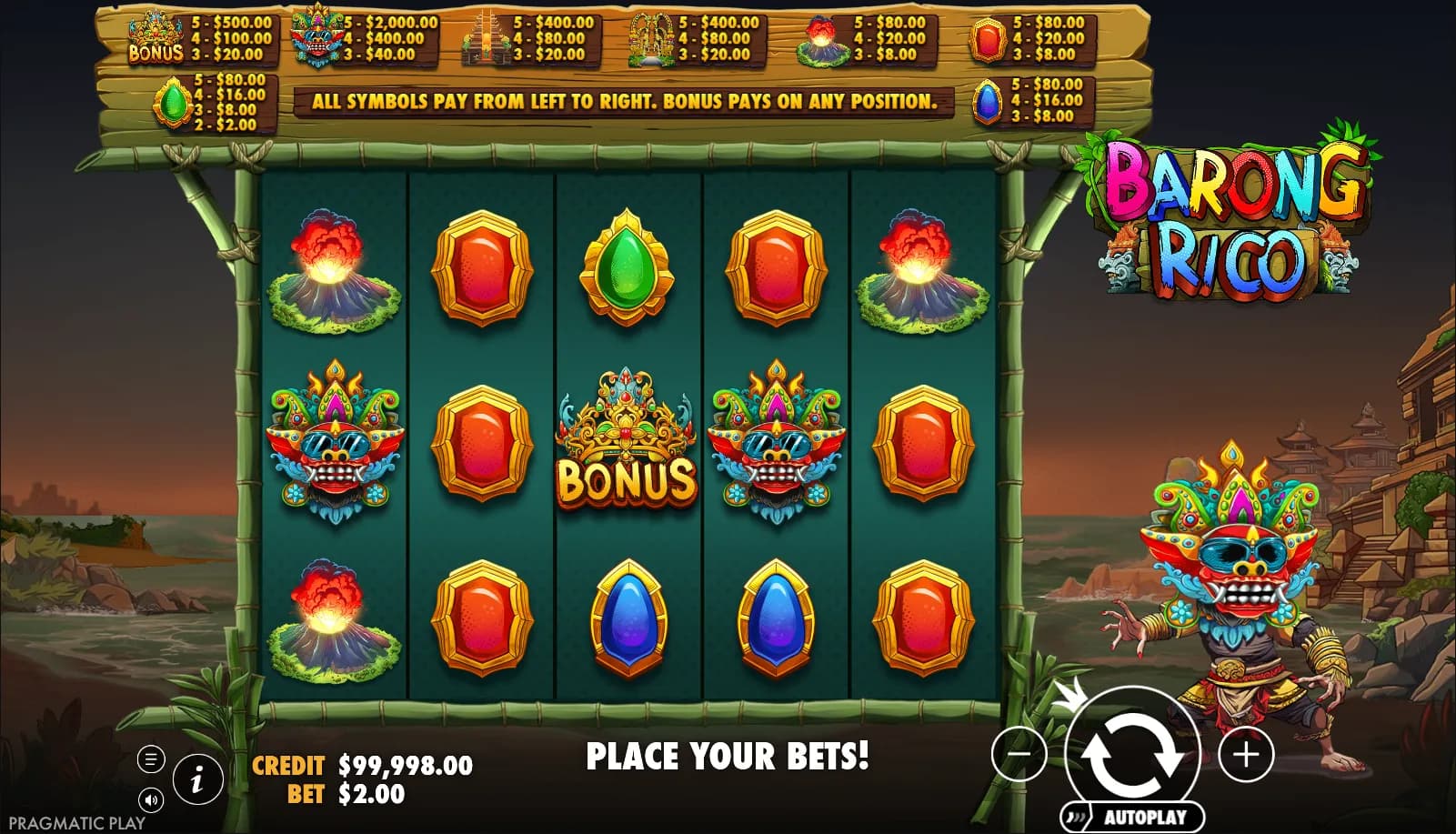 Barong Rico slot gameplay screenshot