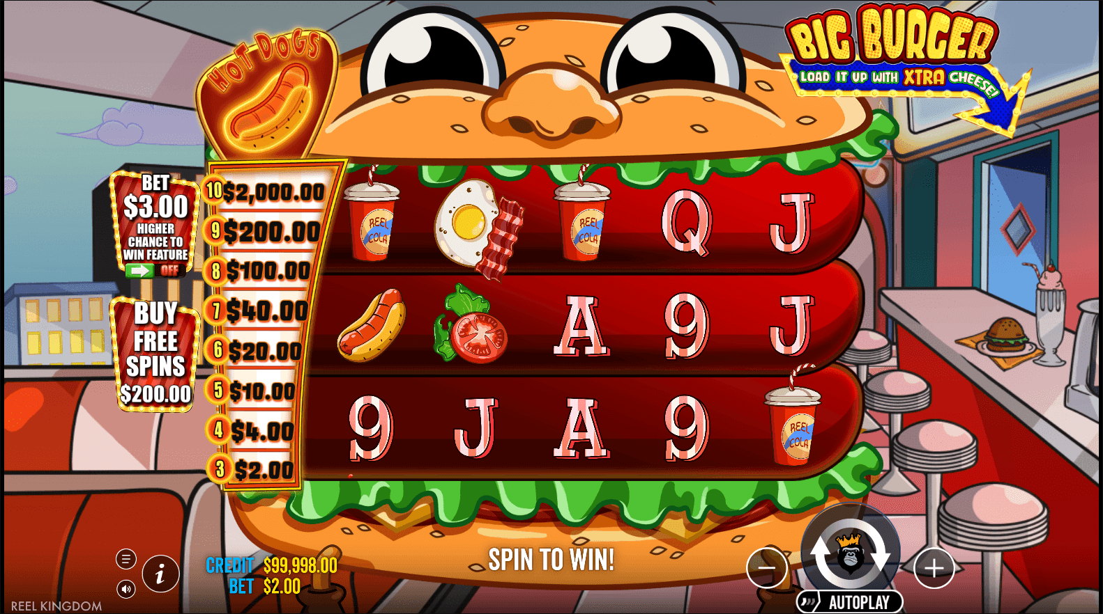 Big Burger Load it up with Xtra cheese slot gameplay screenshot