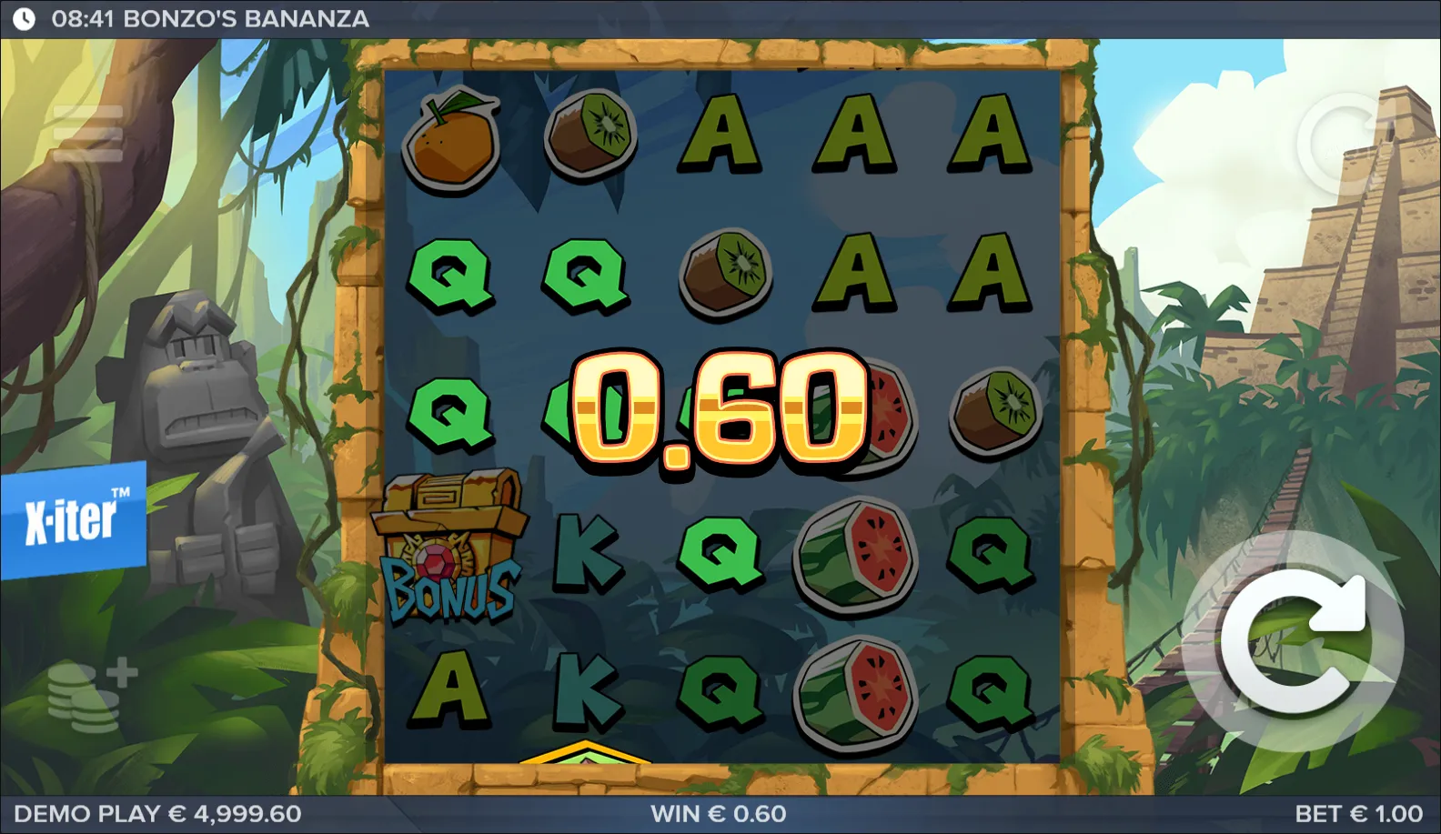 Bonzo's Bananza slot gameplay screenshot