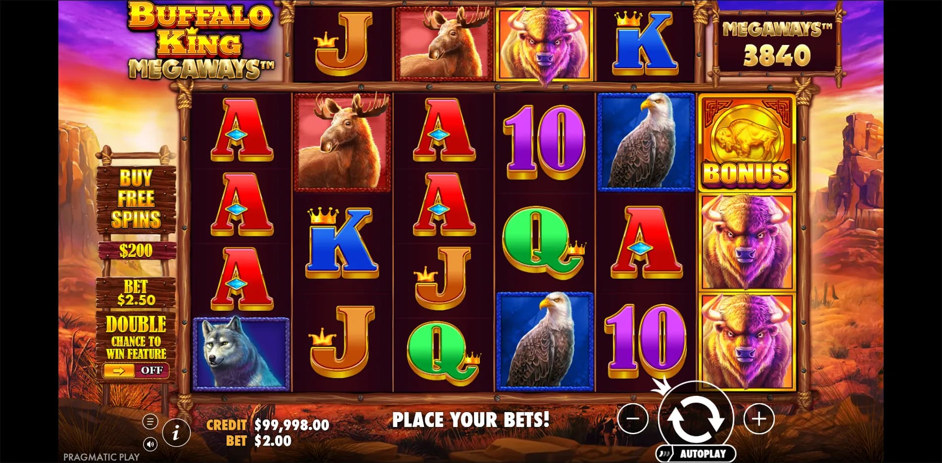 Buffalo King Megaways slot gameplay screenshot