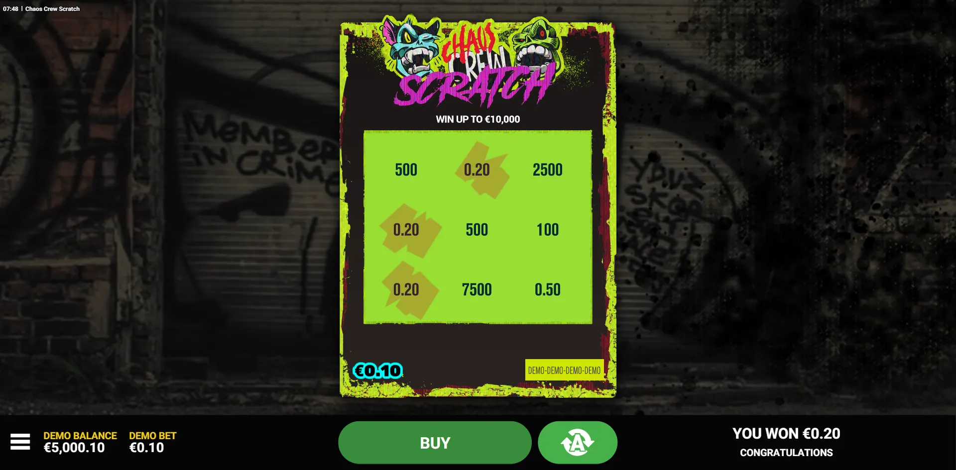 Chaos Crew Scratch slot gameplay screenshot