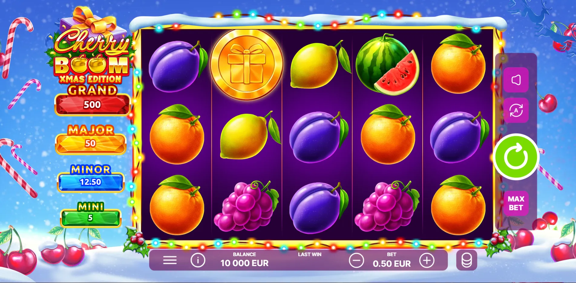 Cherry Boom Christmas slot gameplay screenshot