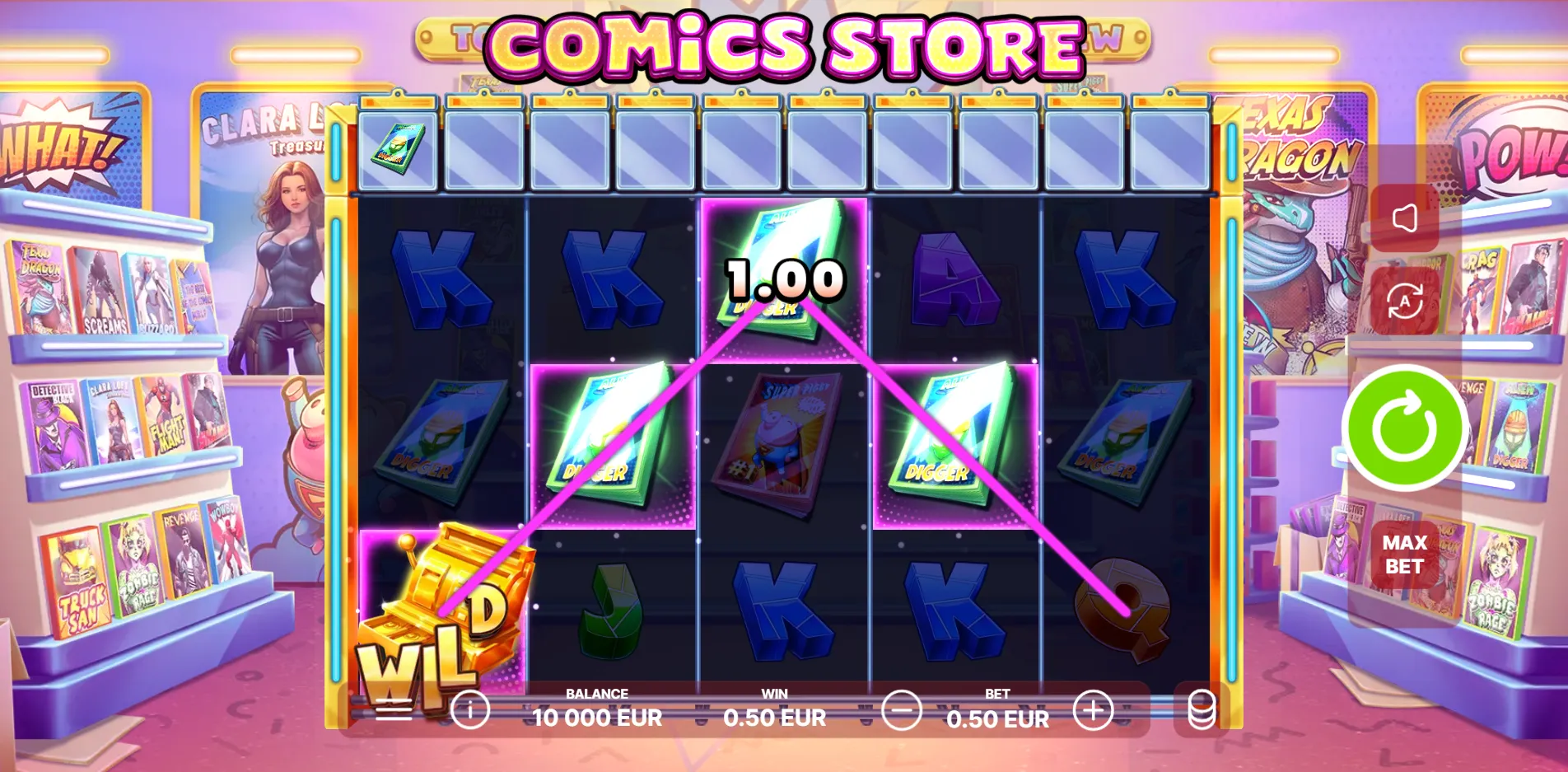Comics Store slot gameplay screenshot