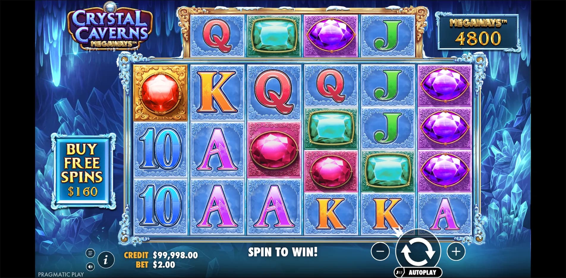 Crystal Caverns Megaways slot gameplay screenshot