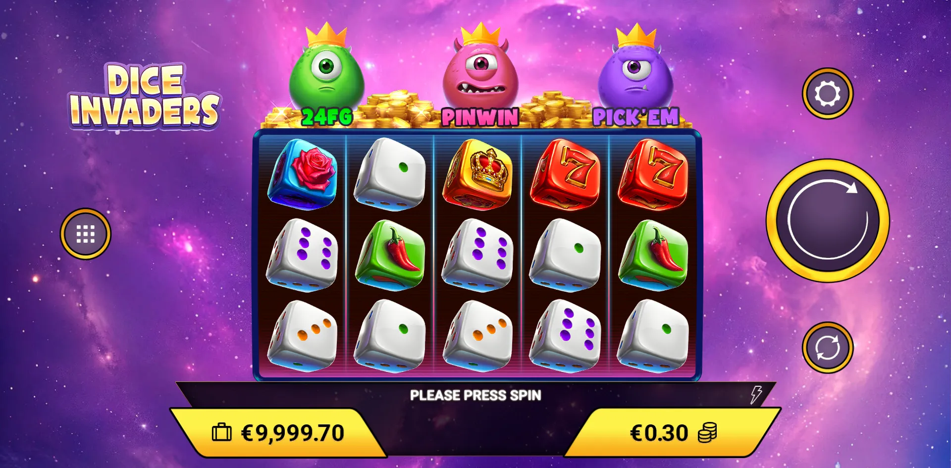 Dice Invaders slot gameplay screenshot