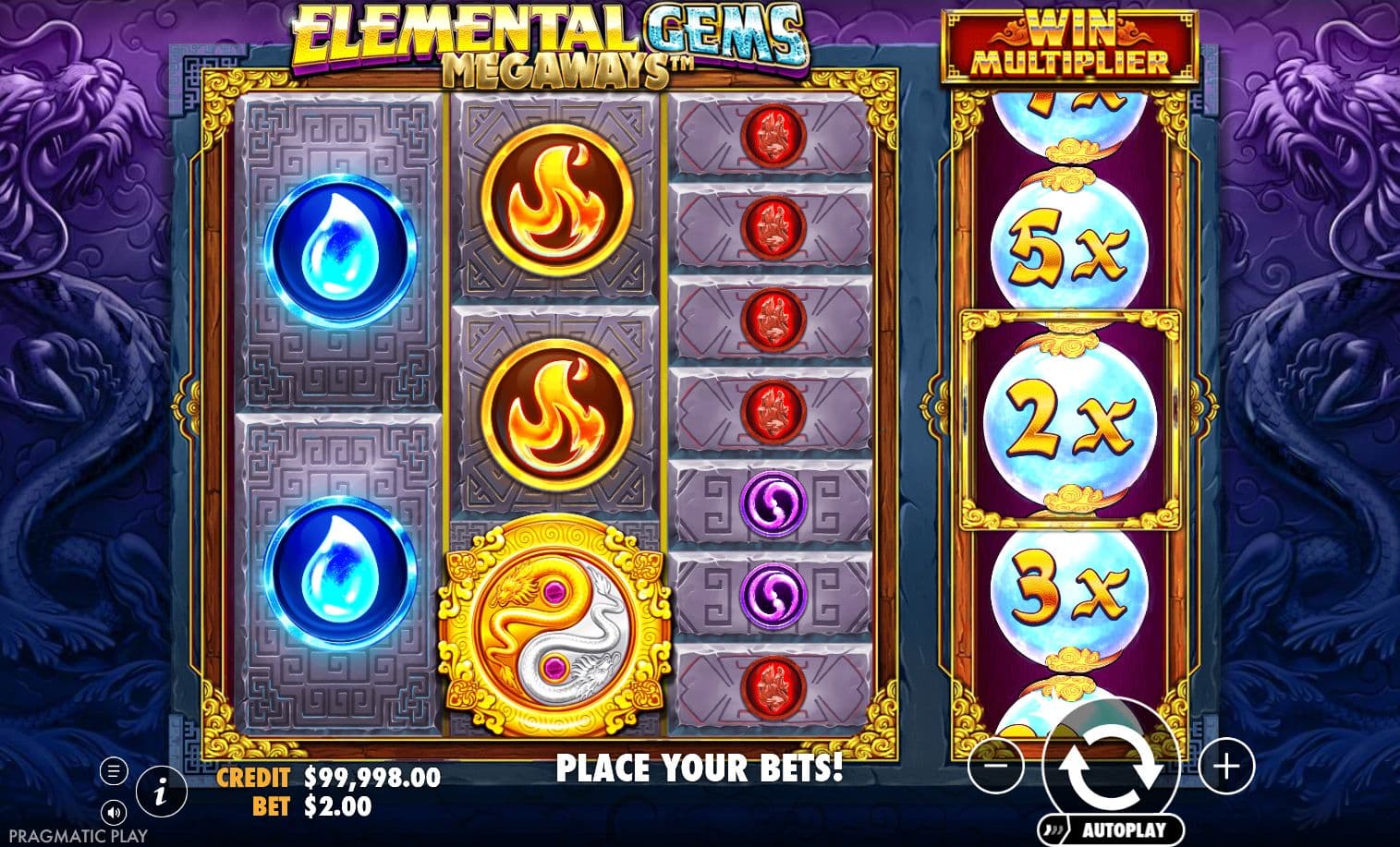 Elemental Gems Megaways slot gameplay screenshot