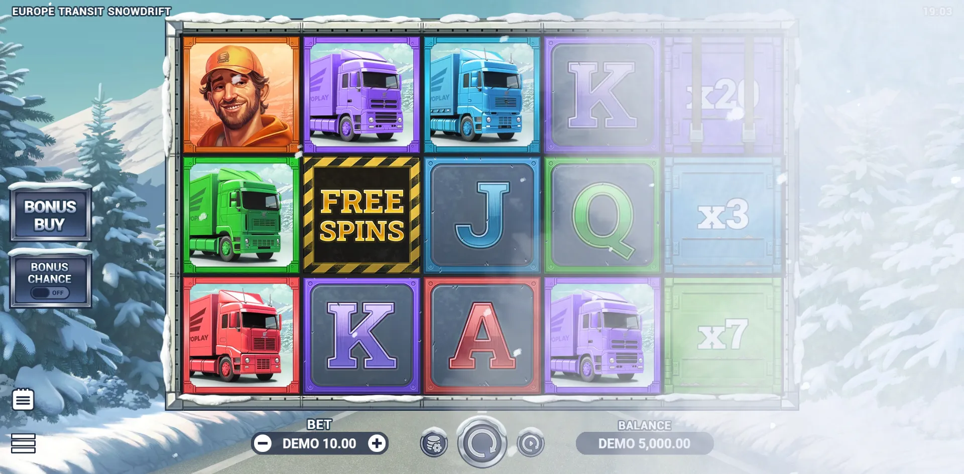 Europe Transit Snowdrift slot gameplay screenshot
