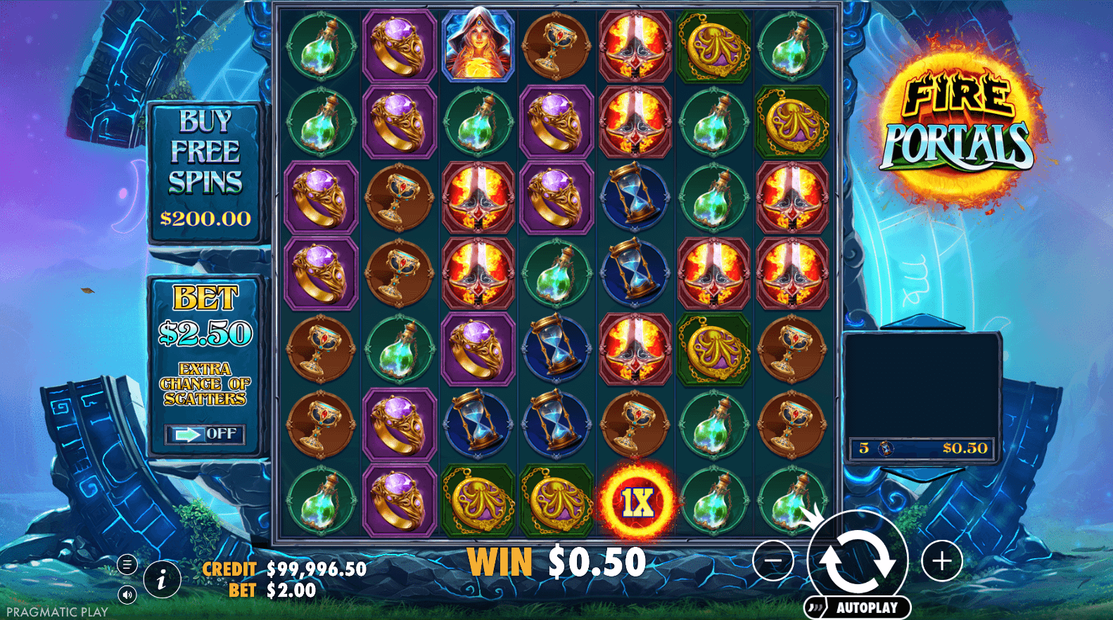 Fire Portals slot gameplay screenshot
