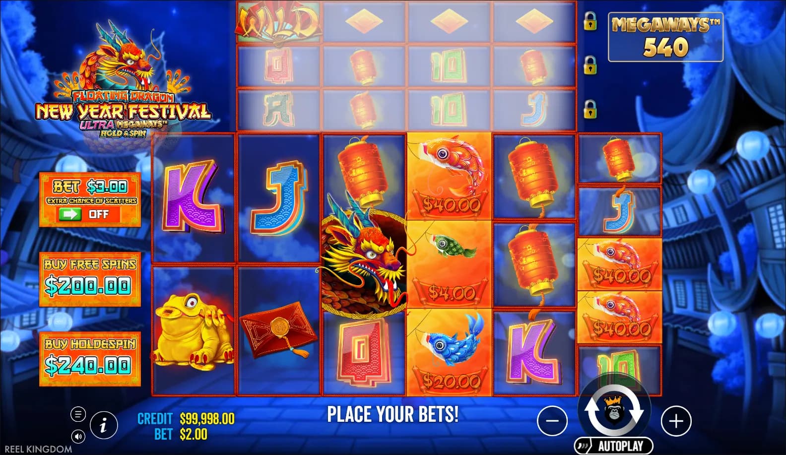 Floating Dragon New Year Festival Ultra Megaways Hold & Spin slot gameplay screenshot